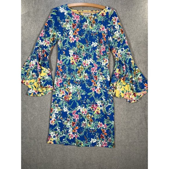 Shelby palmer Midi Dress Womens 6 Flutter bell Sleeve Pop Colorful Tropical - Picture 1 of 11